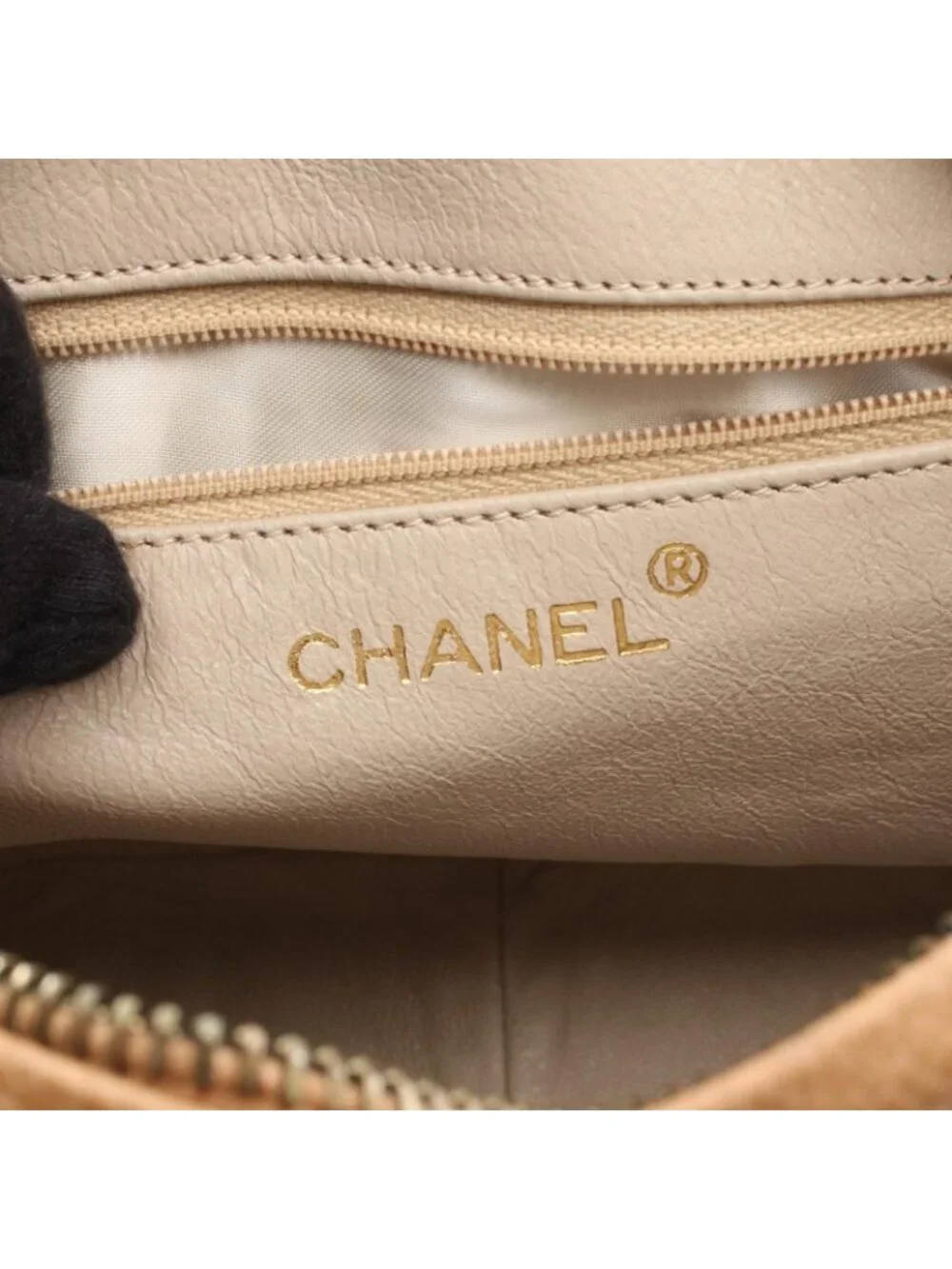 Chanel Shoulder Bag Quilted Beige Caviar Leather Chain